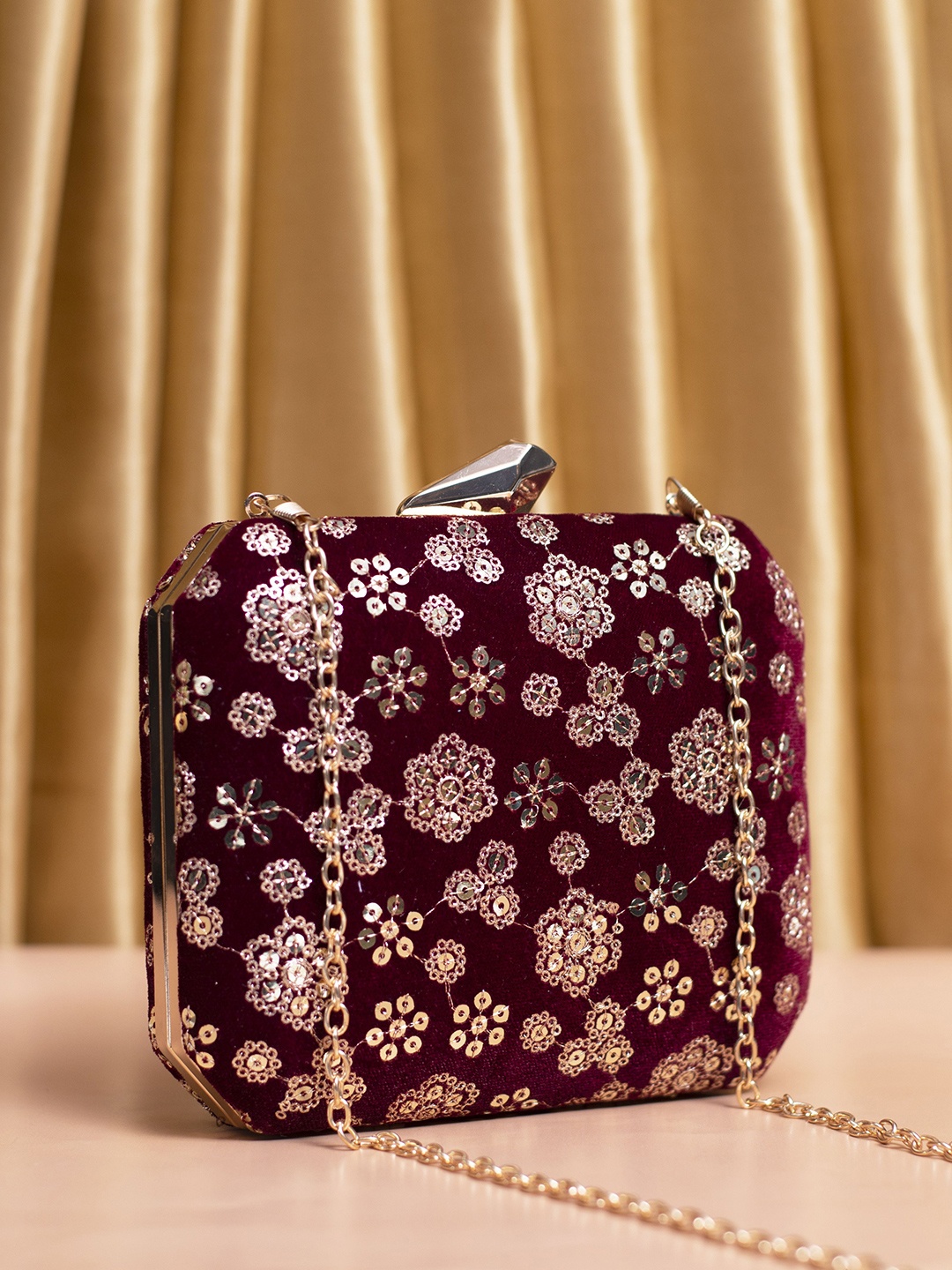 

ARTKLIM Embroidered Box Clutch, Maroon