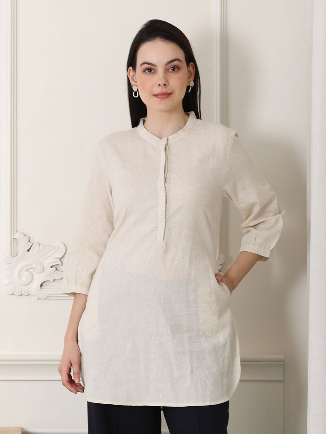 

W Mandarin Collar Tunic, White