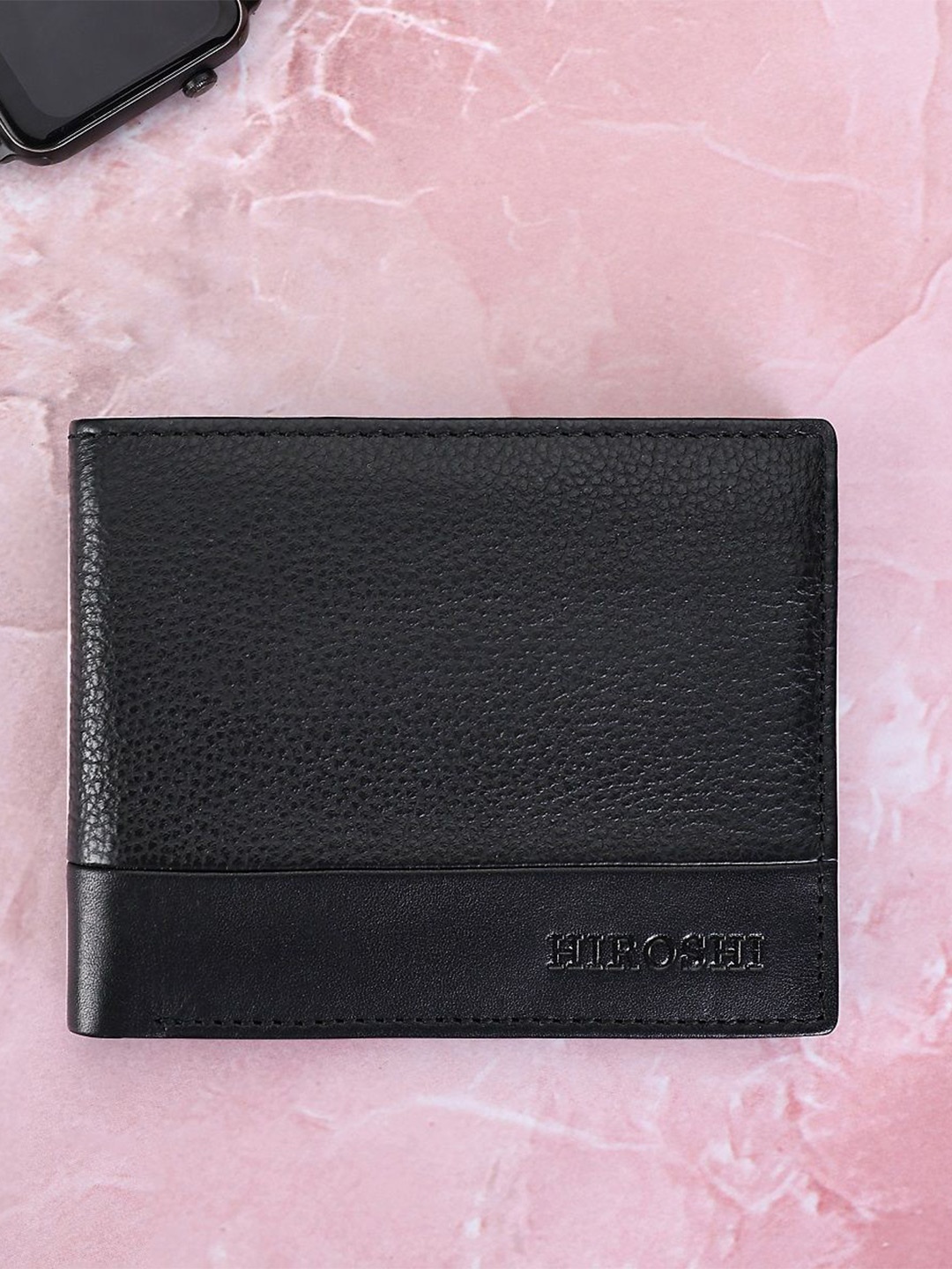 

HIROSHI Men Leather Two Fold Wallet, Black