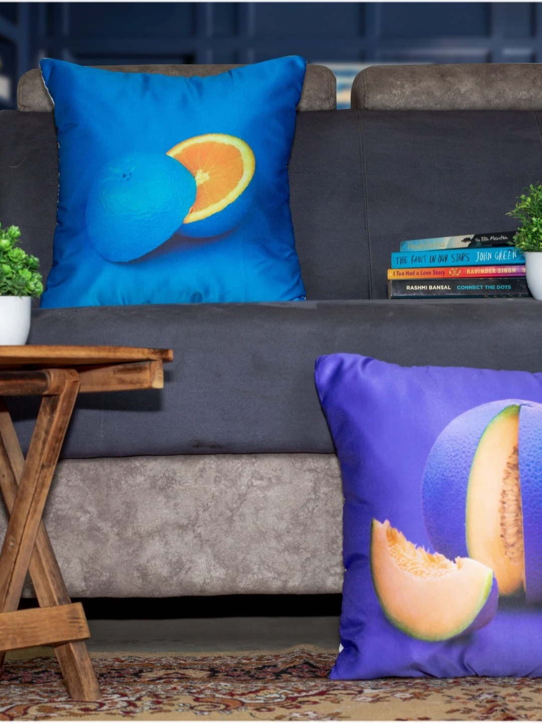 

Vendola Blue & Navy Blue 2 Pieces Quirky Satin Square Cushion Covers