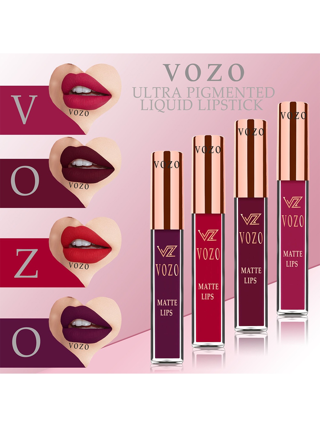 

VOZO Set Of 4 Stay-All-Day Matte Liquid Lipstick 4ml Each- 101-103-104-201, Red