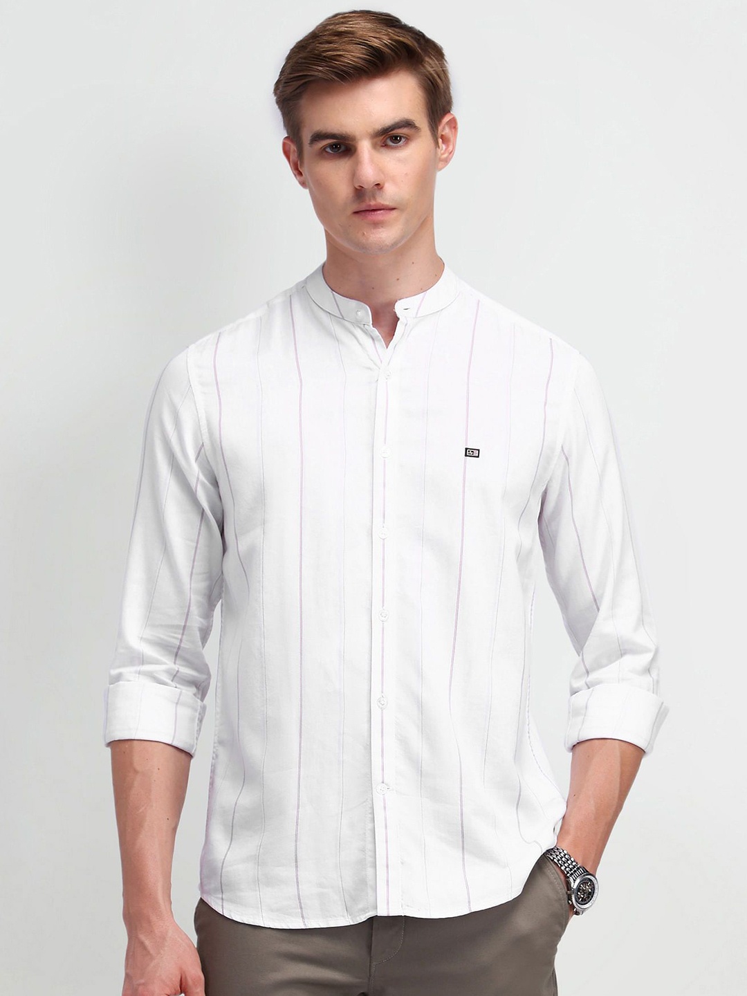 

Arrow Sport Men Modern Slim Fit Opaque Striped Casual Shirt, White
