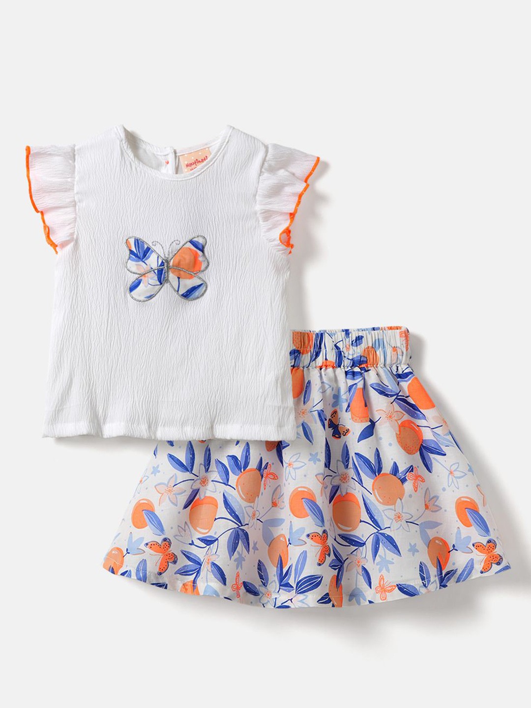 

Nautinati Girls Butterfly Printed Top & Skirt, White