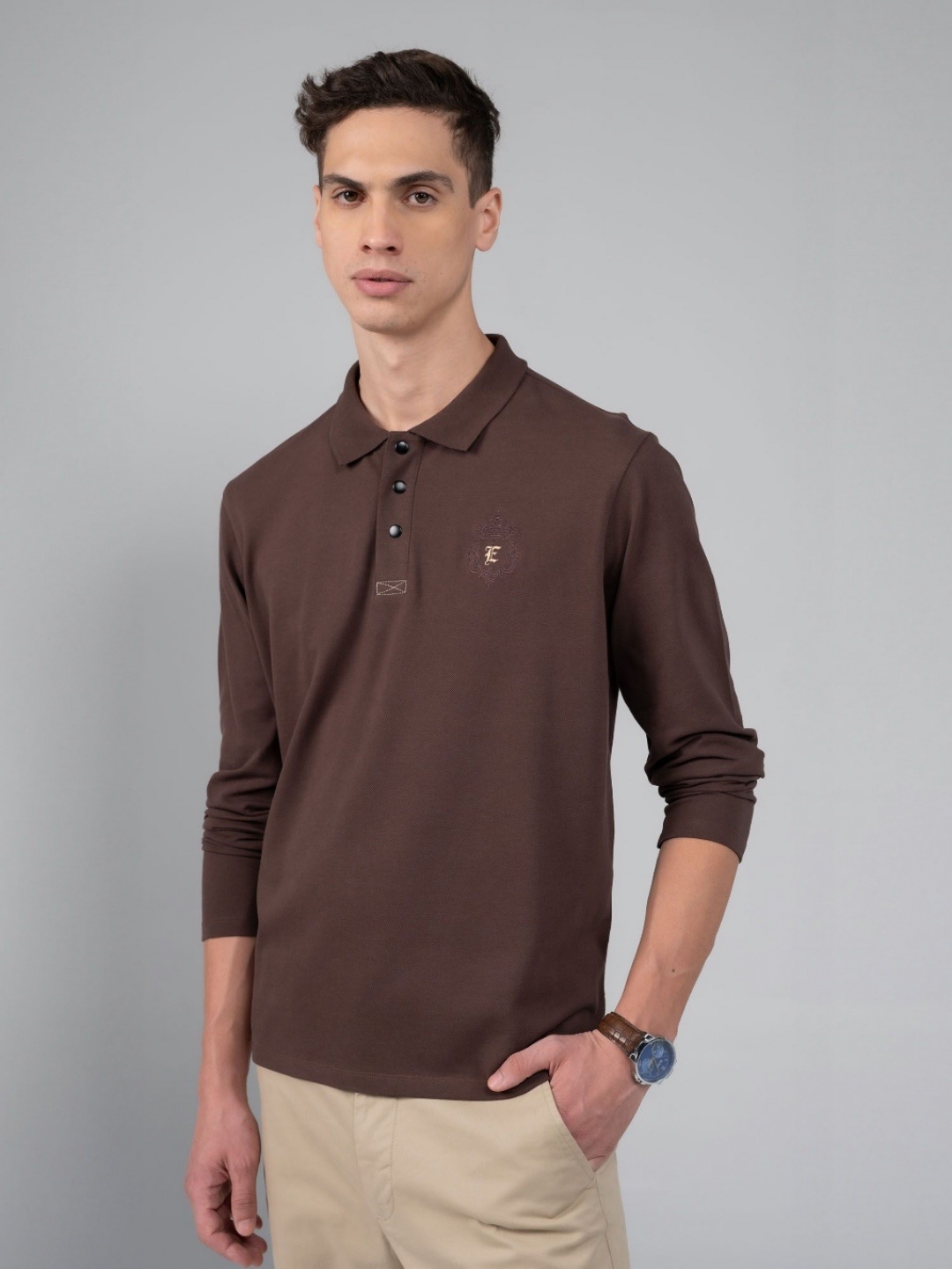 

EDRIO Men Typography Printed Round Neck Cotton T-shirt, Brown