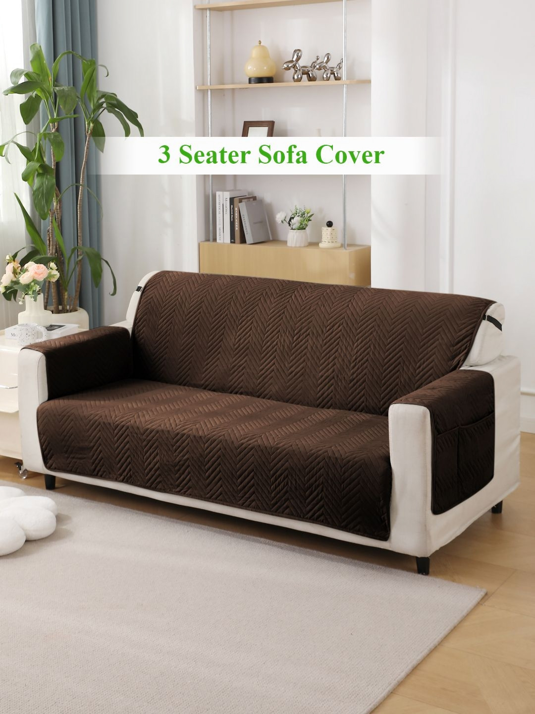

HOKIPO Brown Self Design 3 Seater Sofa Cover With Arms