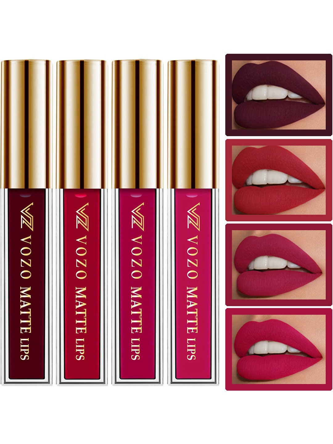 

VOZO Set Of 4 Vibrant Matte Liquid Lipstick-4ml Each-103-104-105-204, Maroon