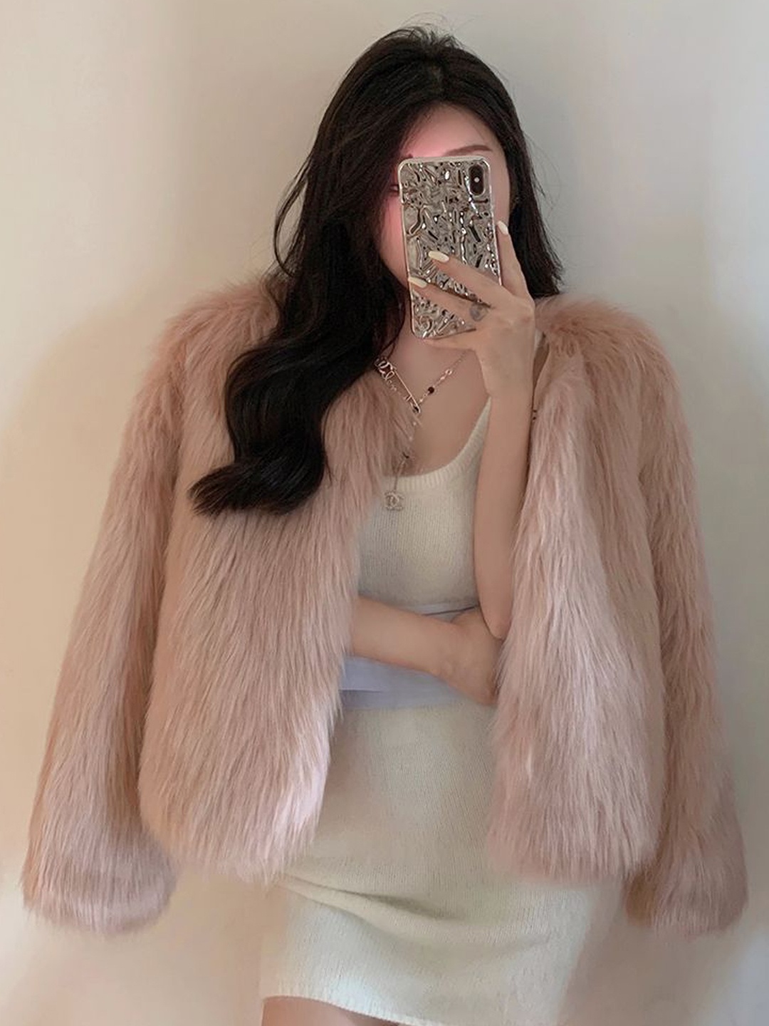 

JC Mode Self Design Long Sleeves Front Open Coats, Pink