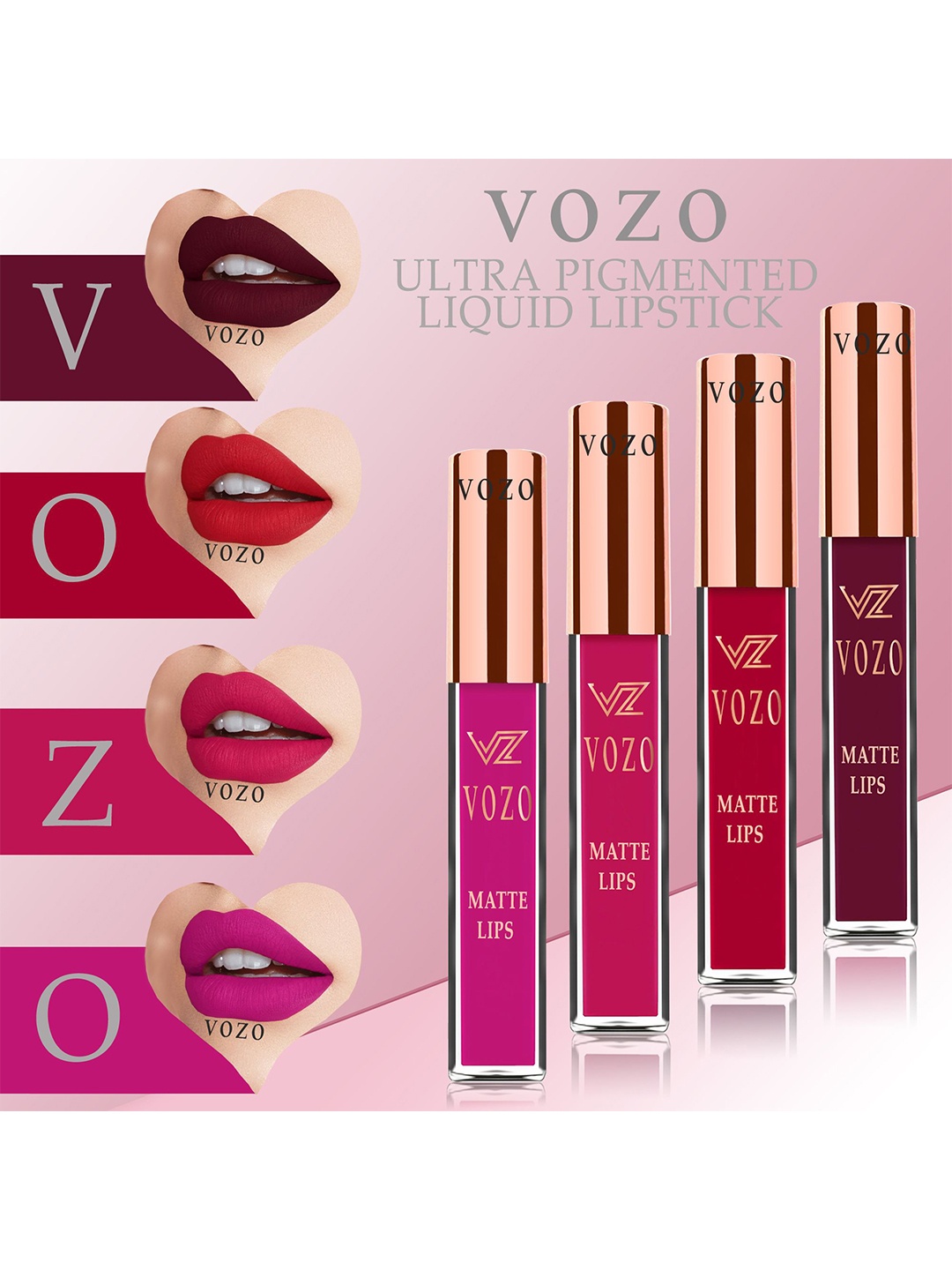 

VOZO Set of 4 Stay-All-Day Matte Liquid Lipstick - 4 ml Each - 103-104-105-202, Maroon