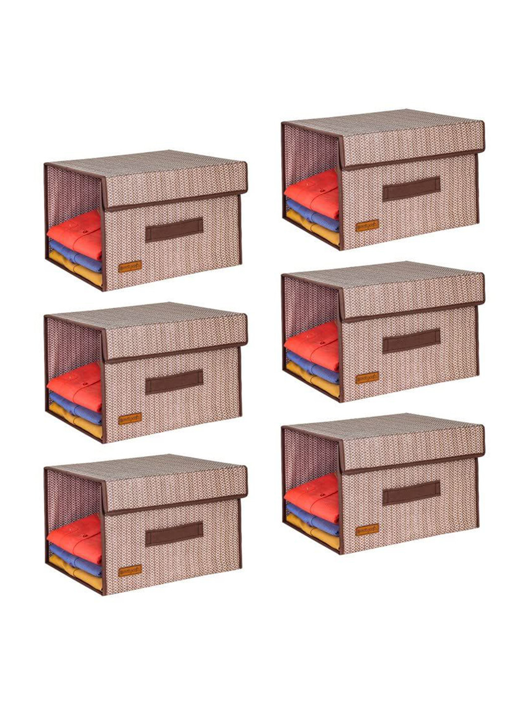 

prettykrafts Brown 6 Pieces Striped Reusable Multi-Utility Organisers