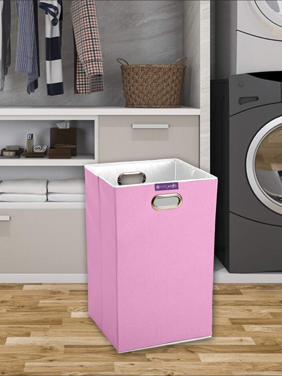 

prettykrafts Pink Cotton Rectangular Foldable Laundry Bag 70L