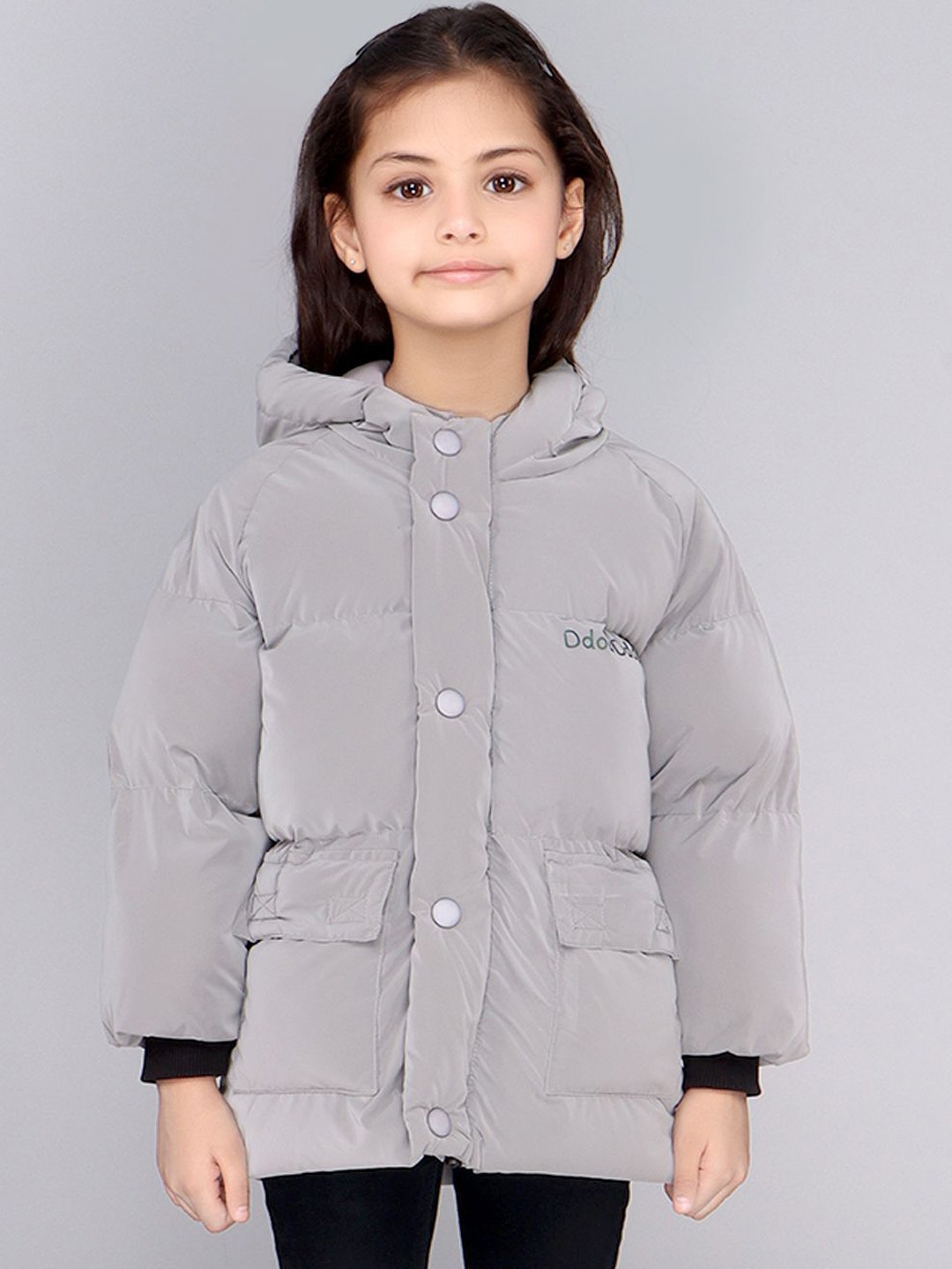 

DDOUDDOU Girls Leather Water Resistant Puffer Jacket, Grey