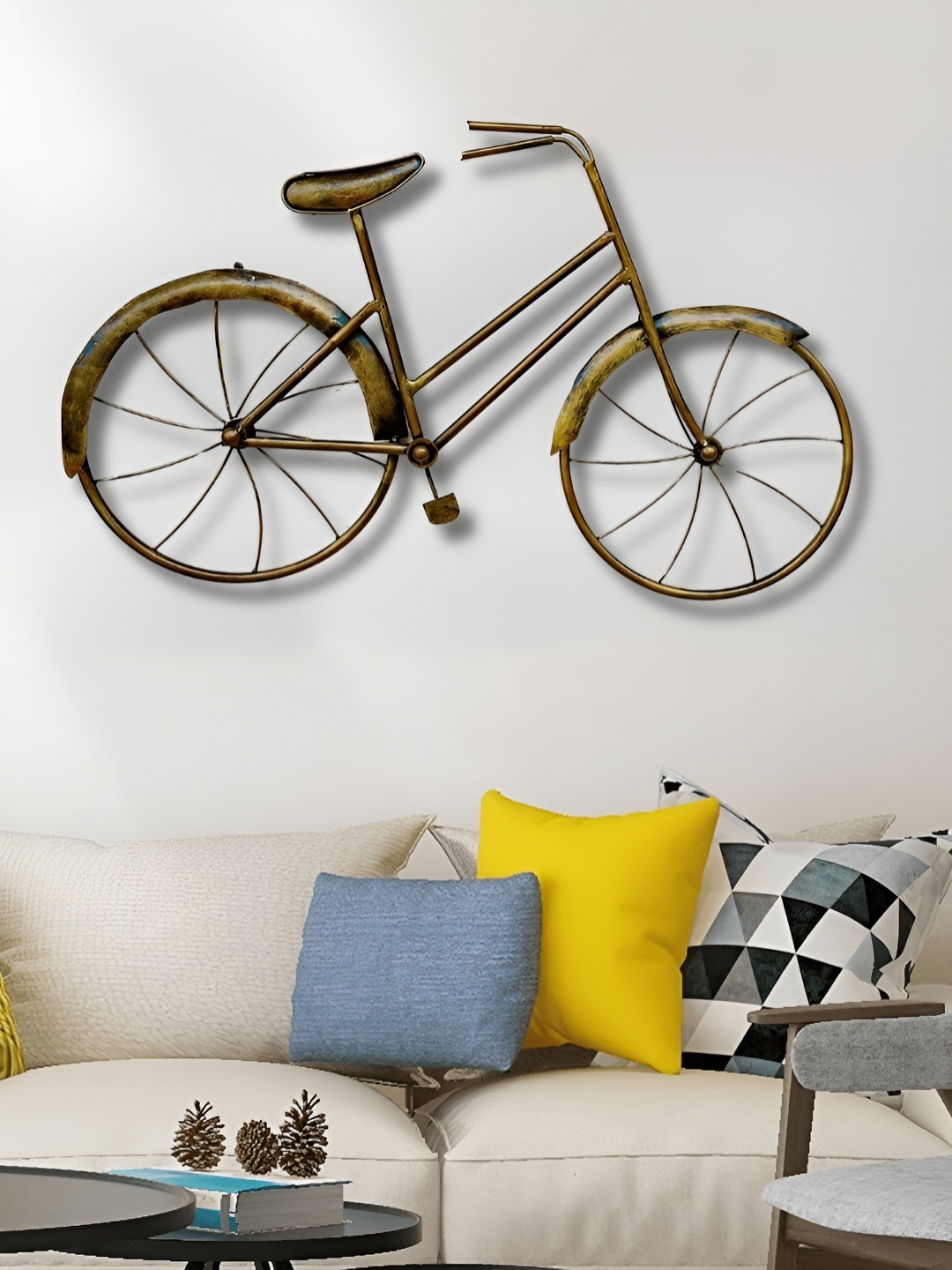 

ANSHIKA INTERNATIONAL Gold- toned & Black Metal Cycle Wall Decor
