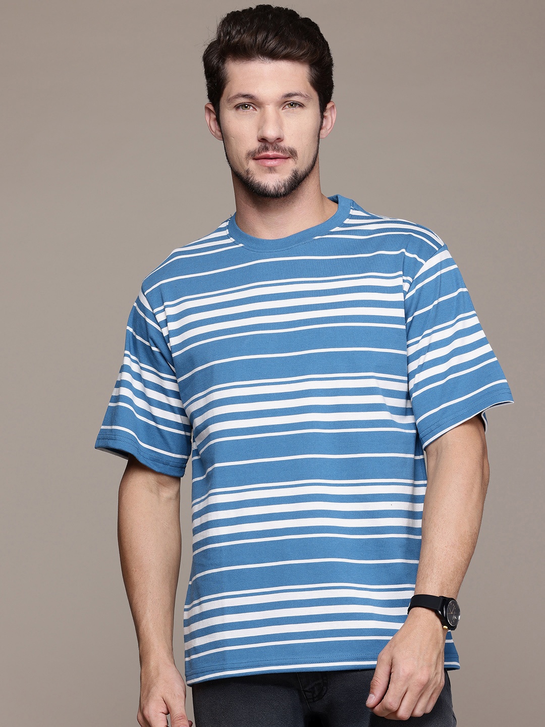 

The Roadster Lifestyle Co. Striped Drop-Shoulder Relaxed Fit T-shirt, Blue
