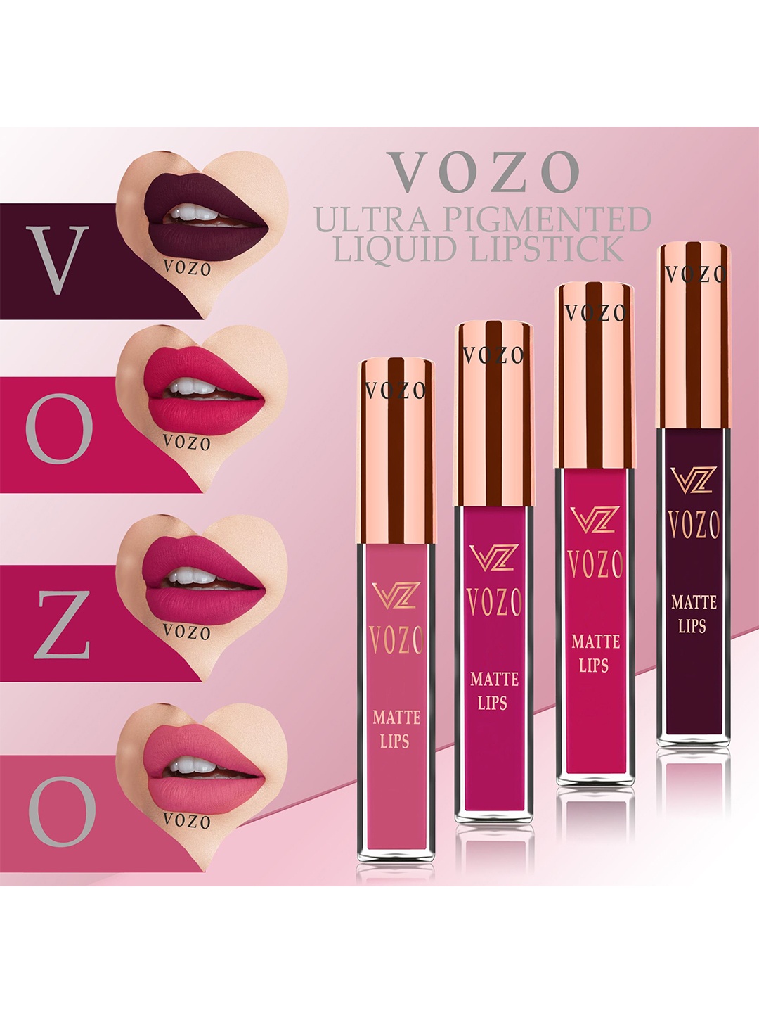 

VOZO Set Of 4 Stay-All-Day Matte Liquid Lipstick-4ml Each-102-105-106-203, Maroon