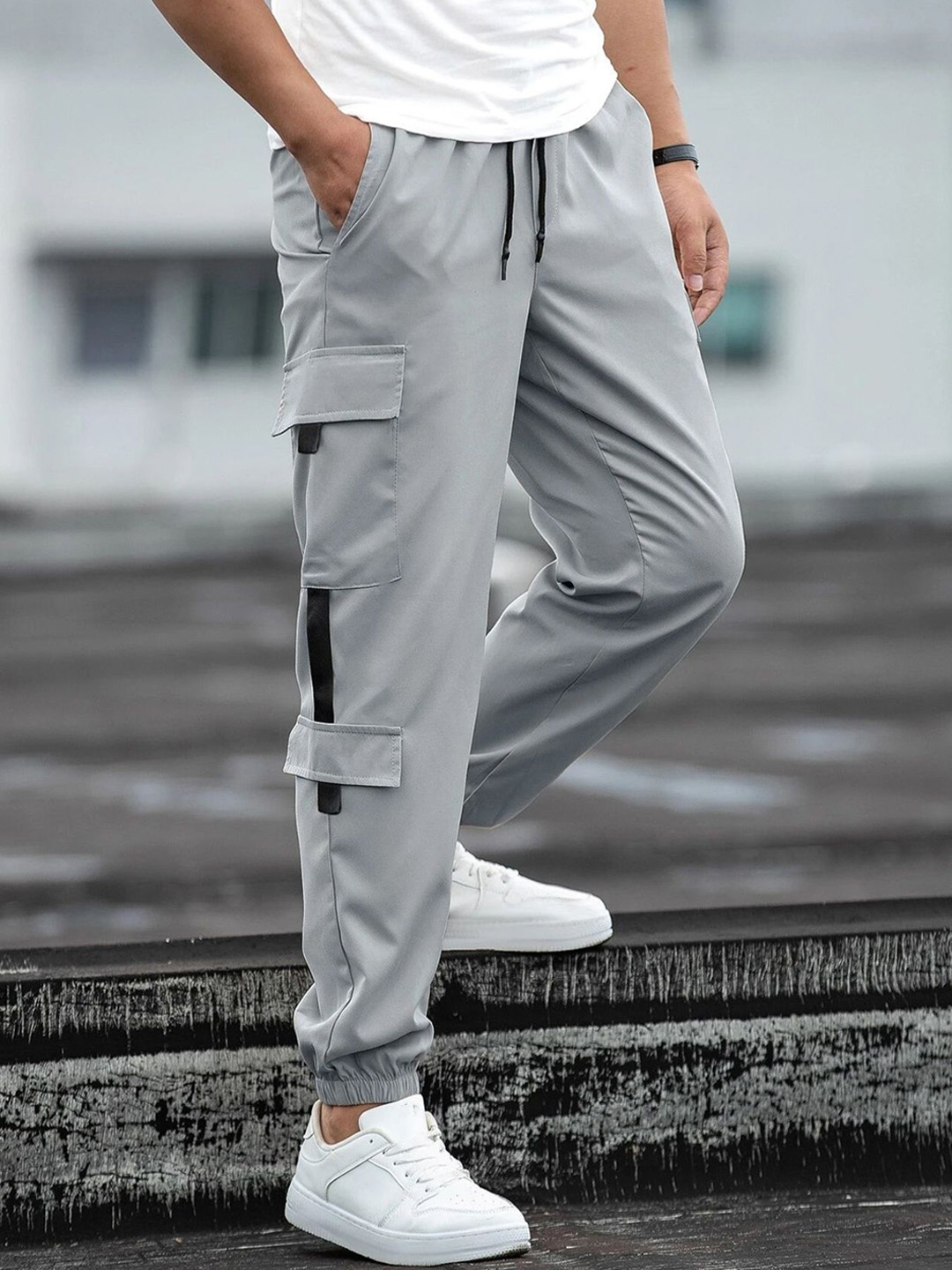 

StyleCast x Revolte Men Pleated Cargos Trousers, Grey