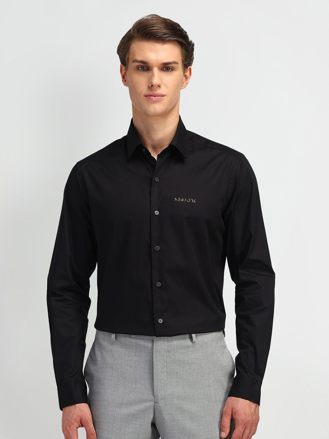 

Arrow New York Men Modern Slim Fit Opaque Formal Shirt, Black