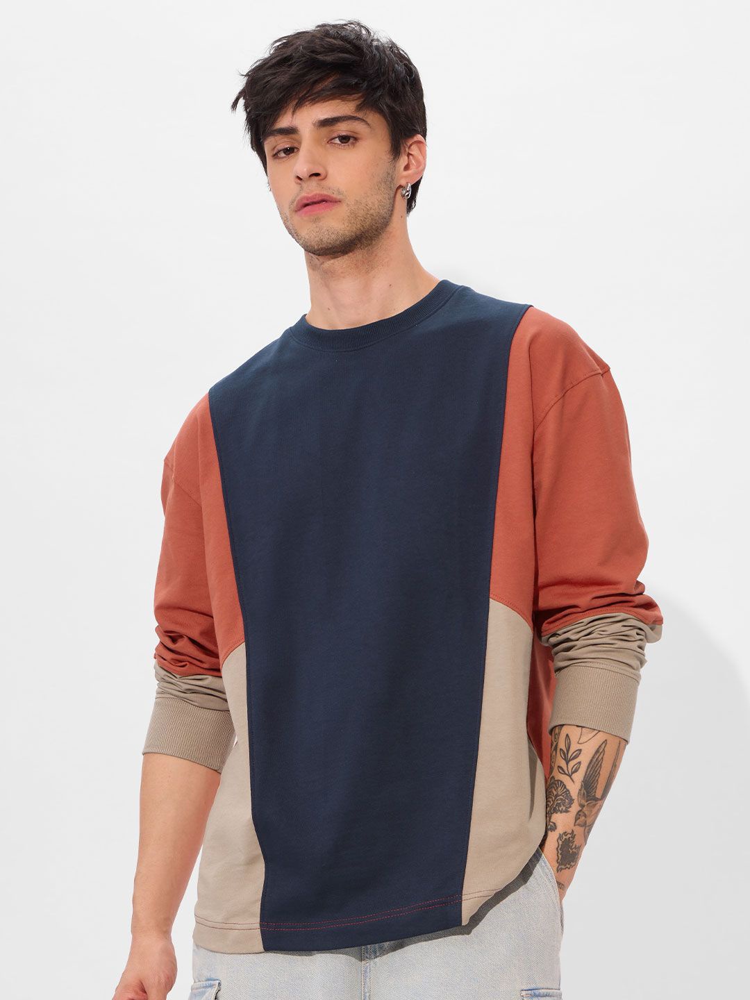 

The Souled Store Men Colourblocked Round Neck Cotton Oversized T-shirt, Multi