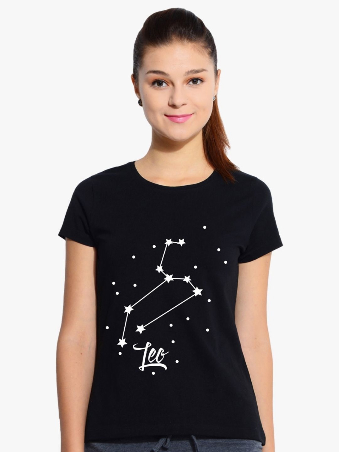 

First Row Women Graphic Printed Round Neck Cotton T-shirt, Black