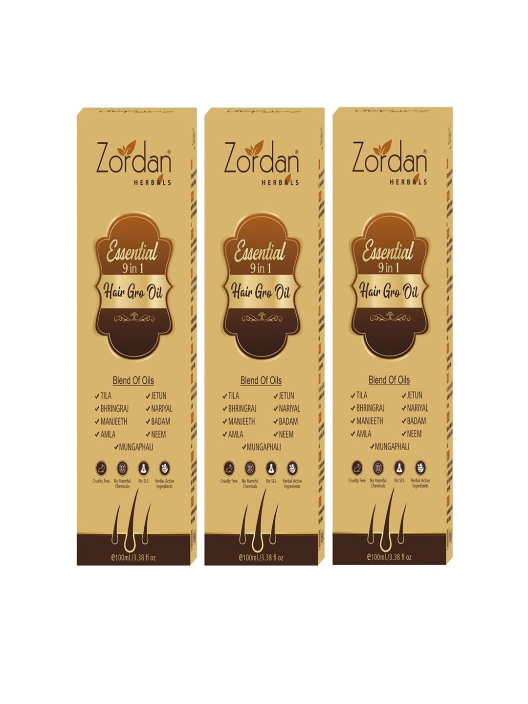 

ZORDAN Set Of 3 Essential 9-in-1 Hair Gro Oil-100ml Each, Brown