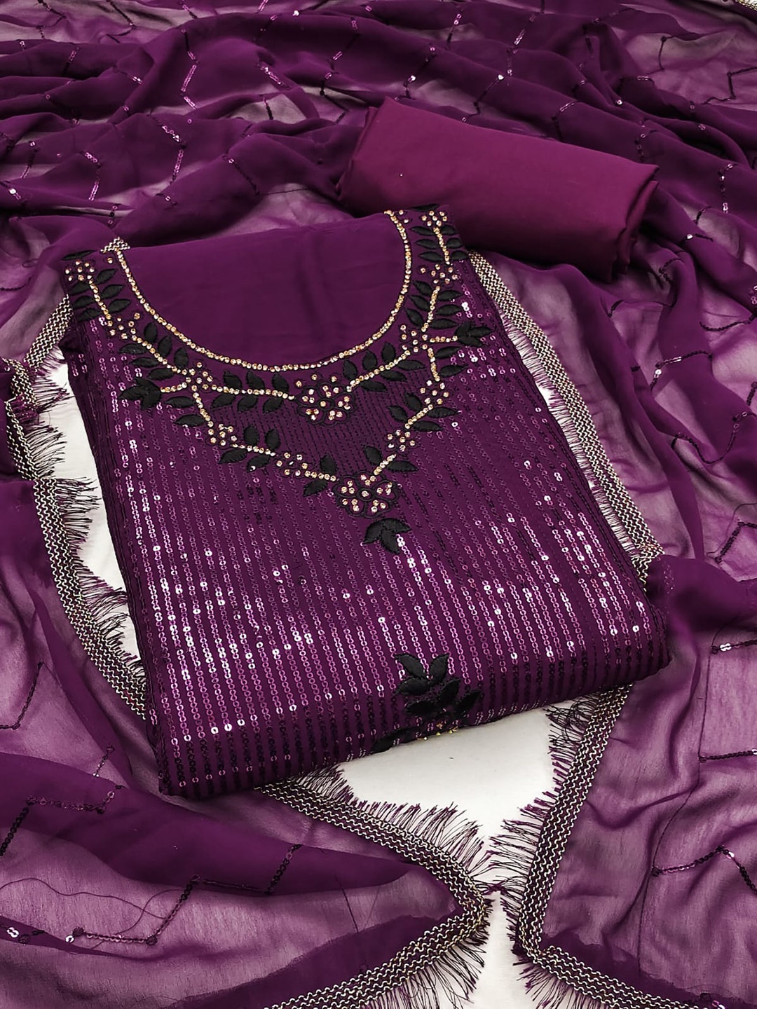 

LeeliPeeri Designer Embroidered Unstitched Dress Material, Purple