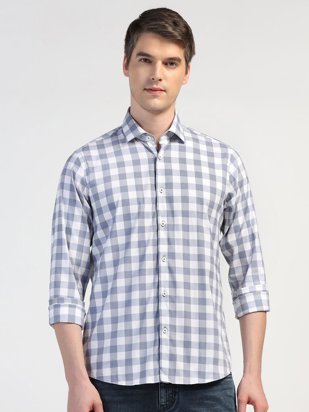 

Blackberrys Men Slim Fit Opaque Checked Casual Shirt, Blue