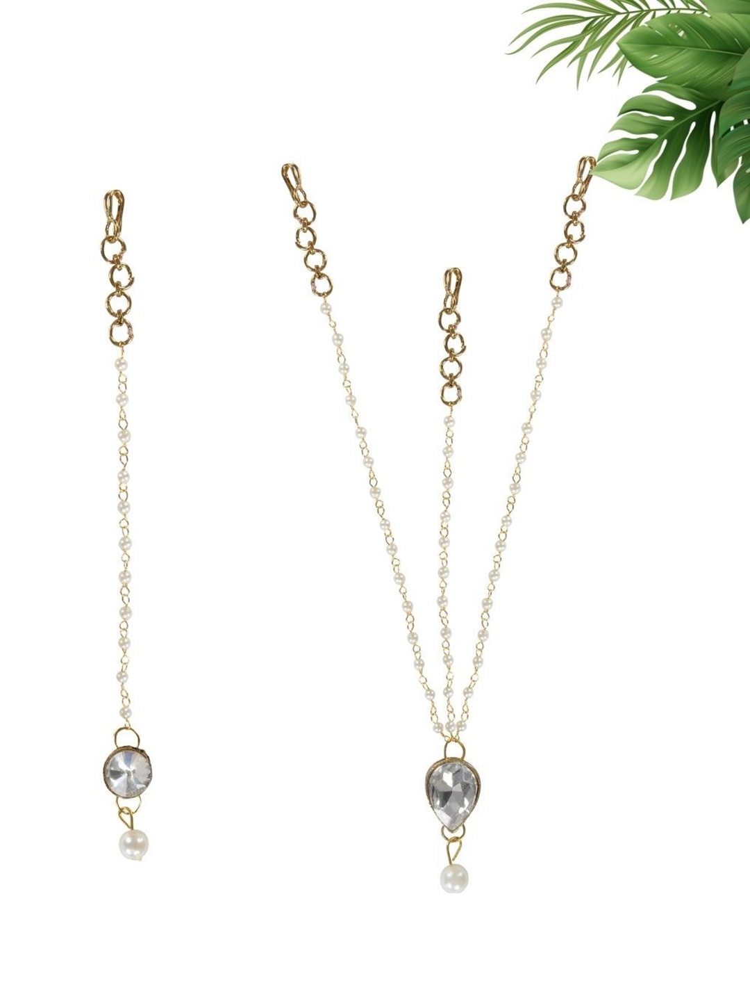 

Funkrafts Pack Of 2 Kundan Pearl Beaded Maangtika, Gold