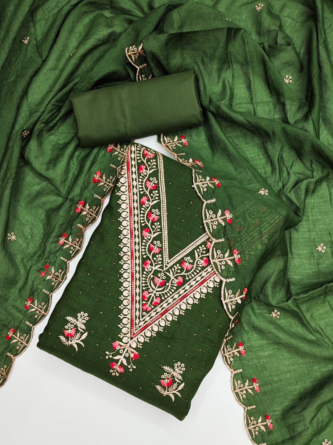 

LeeliPeeri Designer Embroidered Unstitched Dress Material, Green