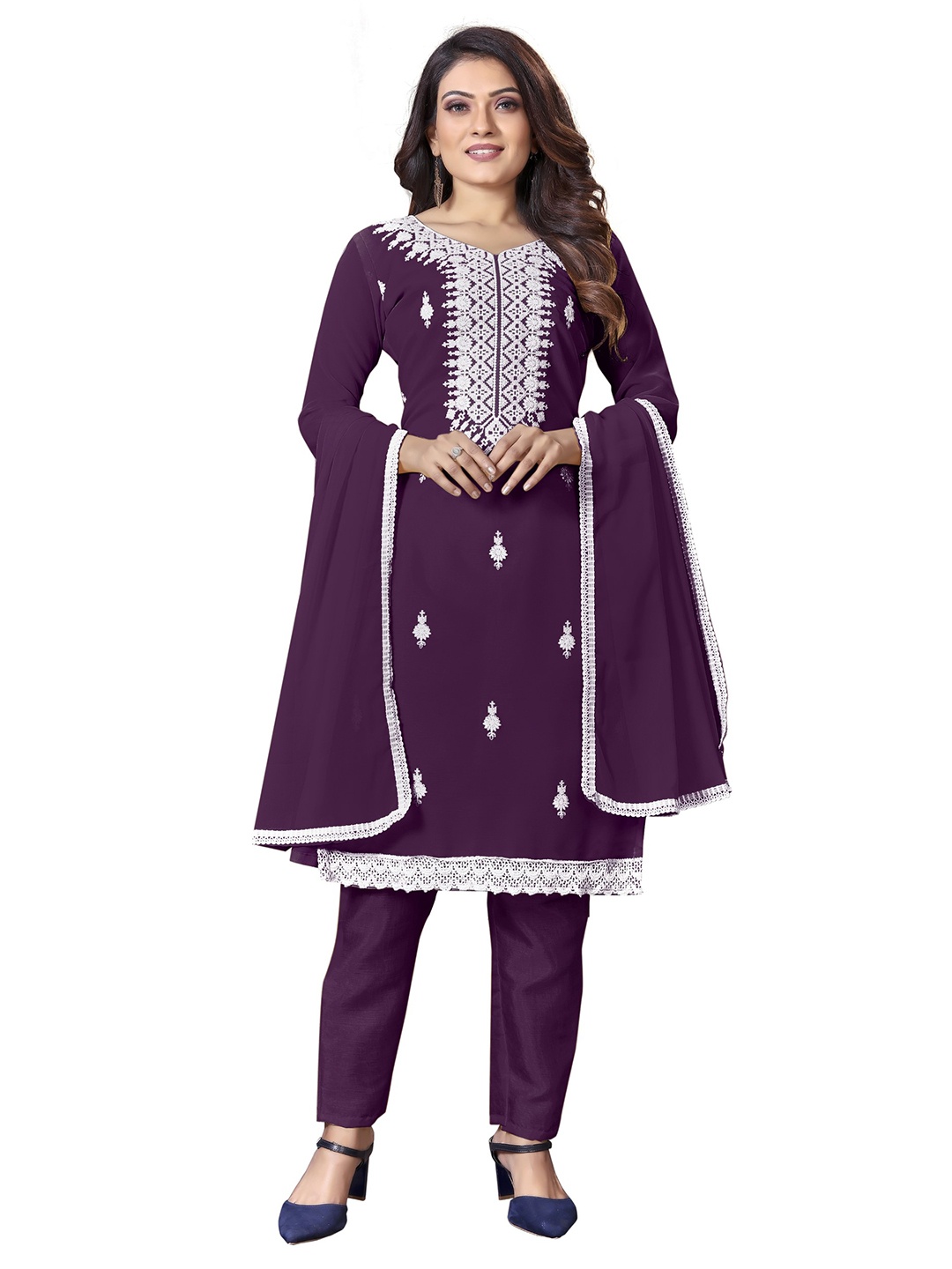 

LeeliPeeri Designer Embroidered Unstitched Dress Material, Purple