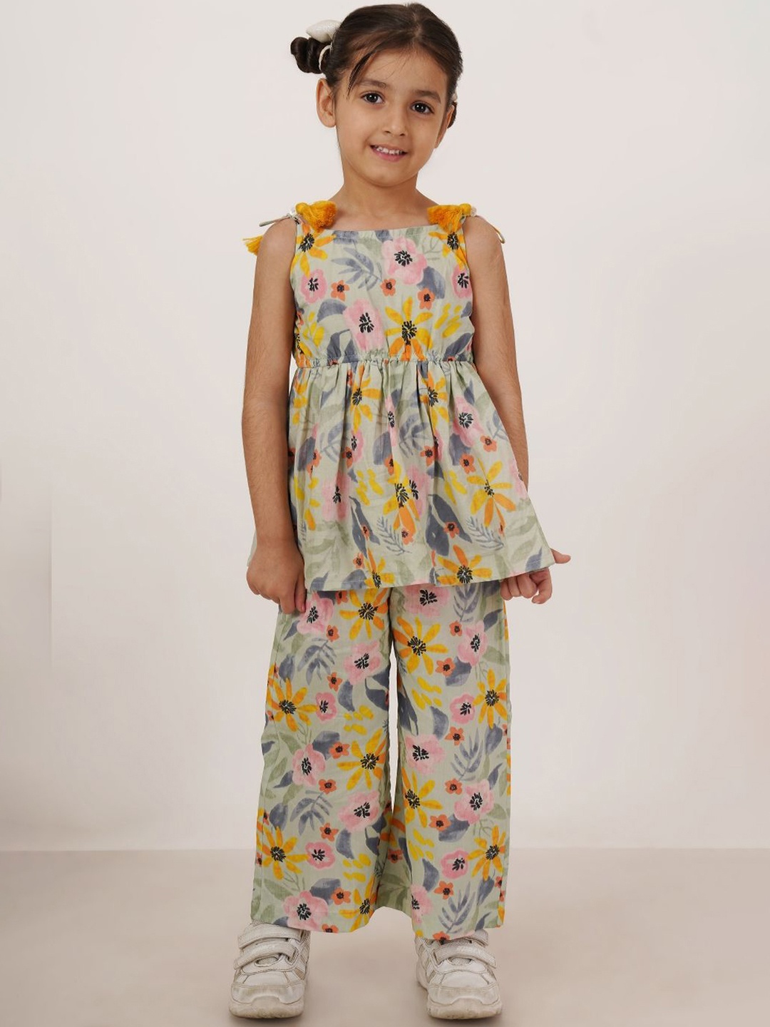 

COTLAND FASHION Girls Printed Cotton Top With Trousers, Peach