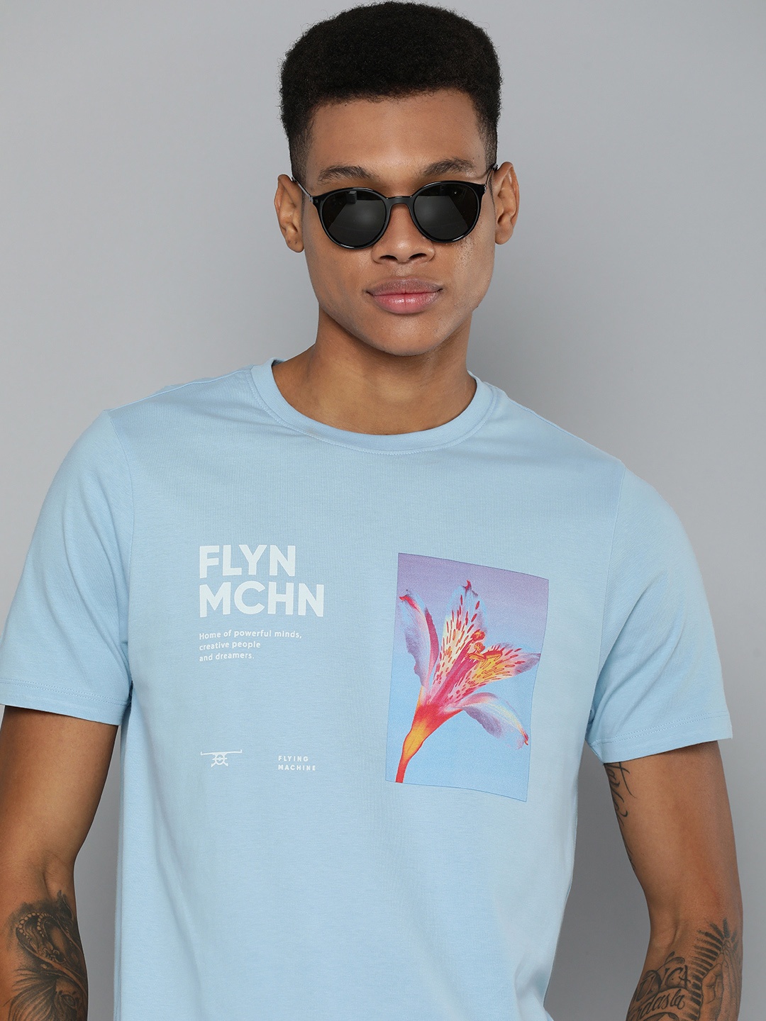 

Flying Machine Pure Cotton Graphic Printed T-shirt, Blue