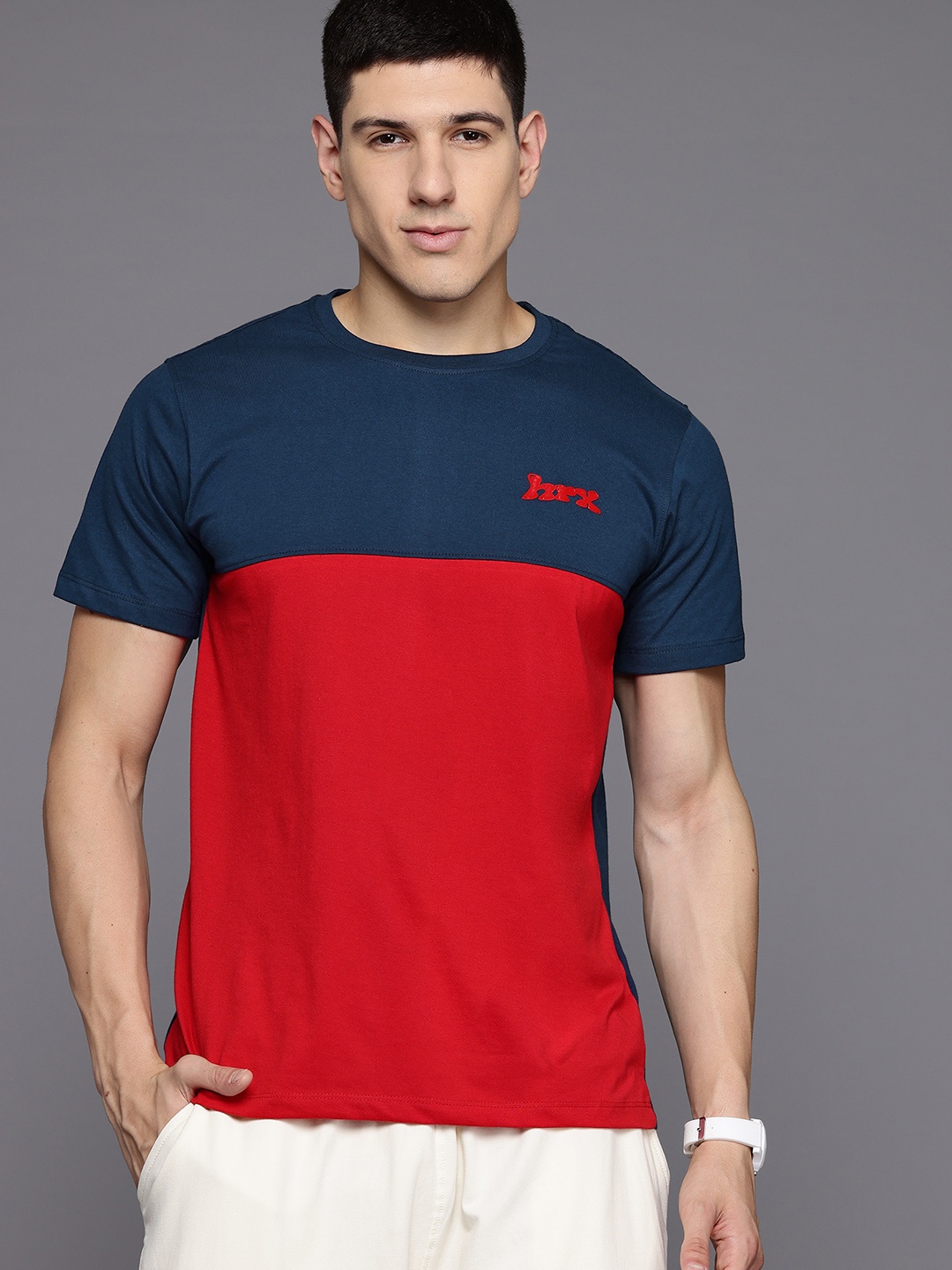 

HRX by Hrithik Roshan Colourblocked T-shirt, Navy blue