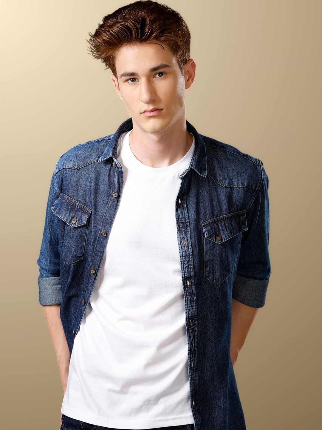 

TEMPLE OF DENIM Men India Slim Spread Collar Solid Denim Casual Shirt, Blue