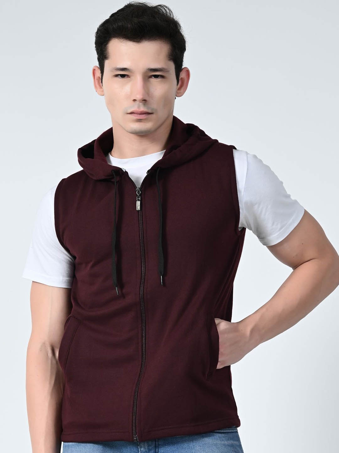 

BAESD Men Hooded Lightweight Open Front Jacket, Brown