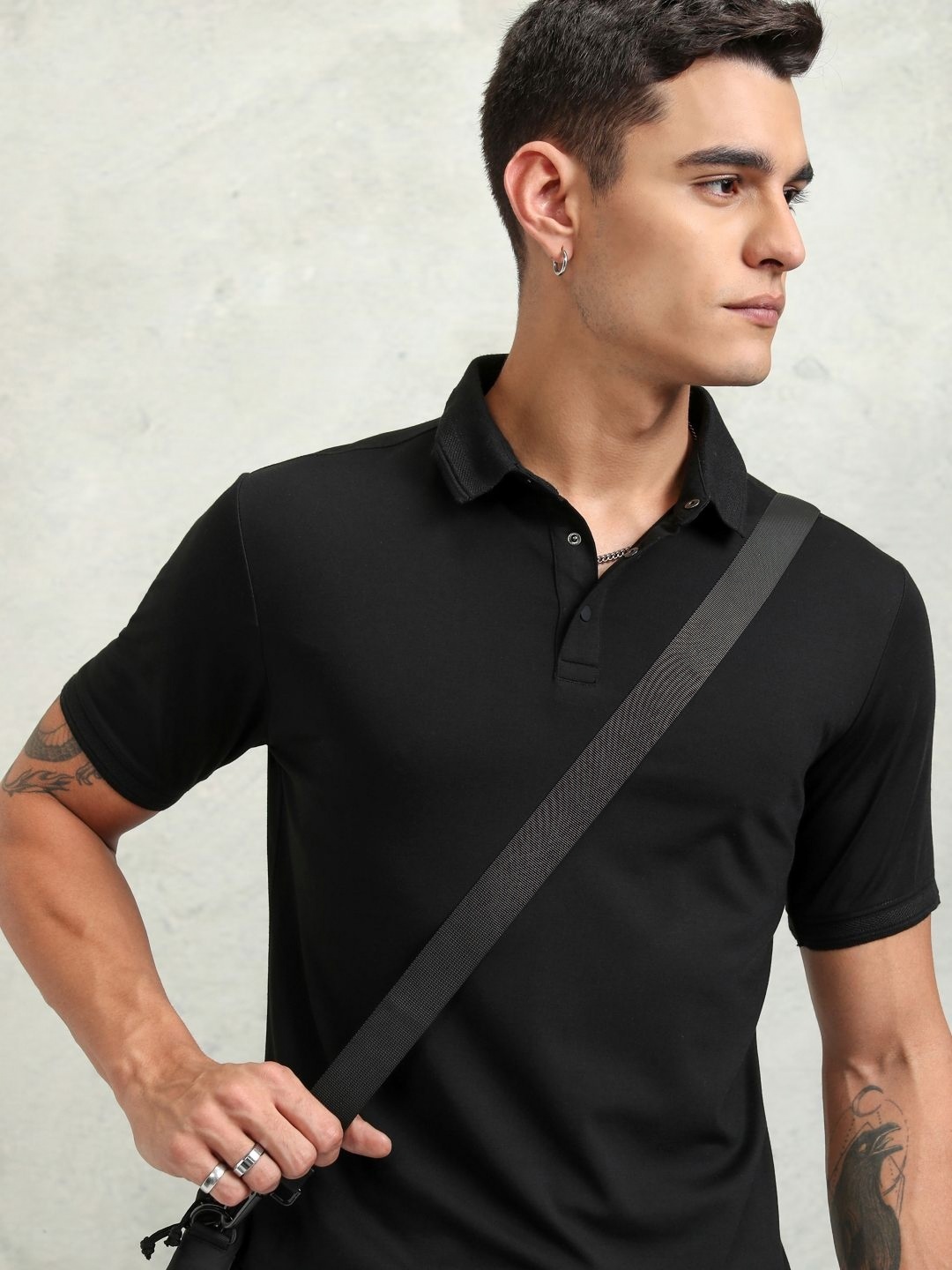 

HIGHLANDER Men Polo Collar T-shirt, Black