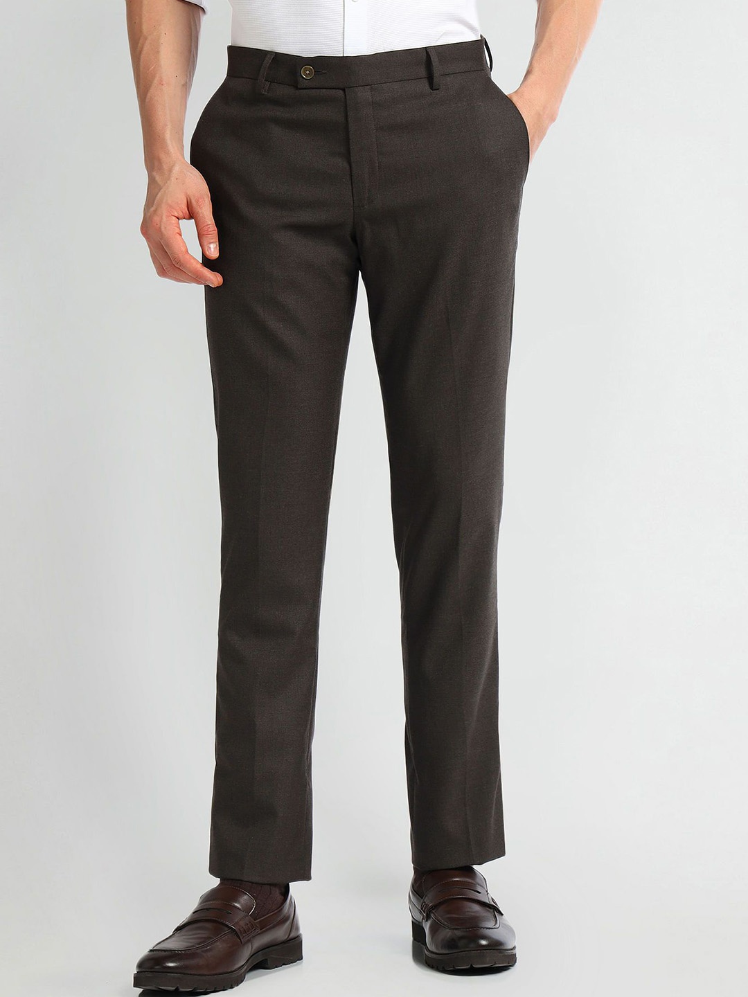 

Arrow Men Mid-Rise Solid Formal Trousers, Brown