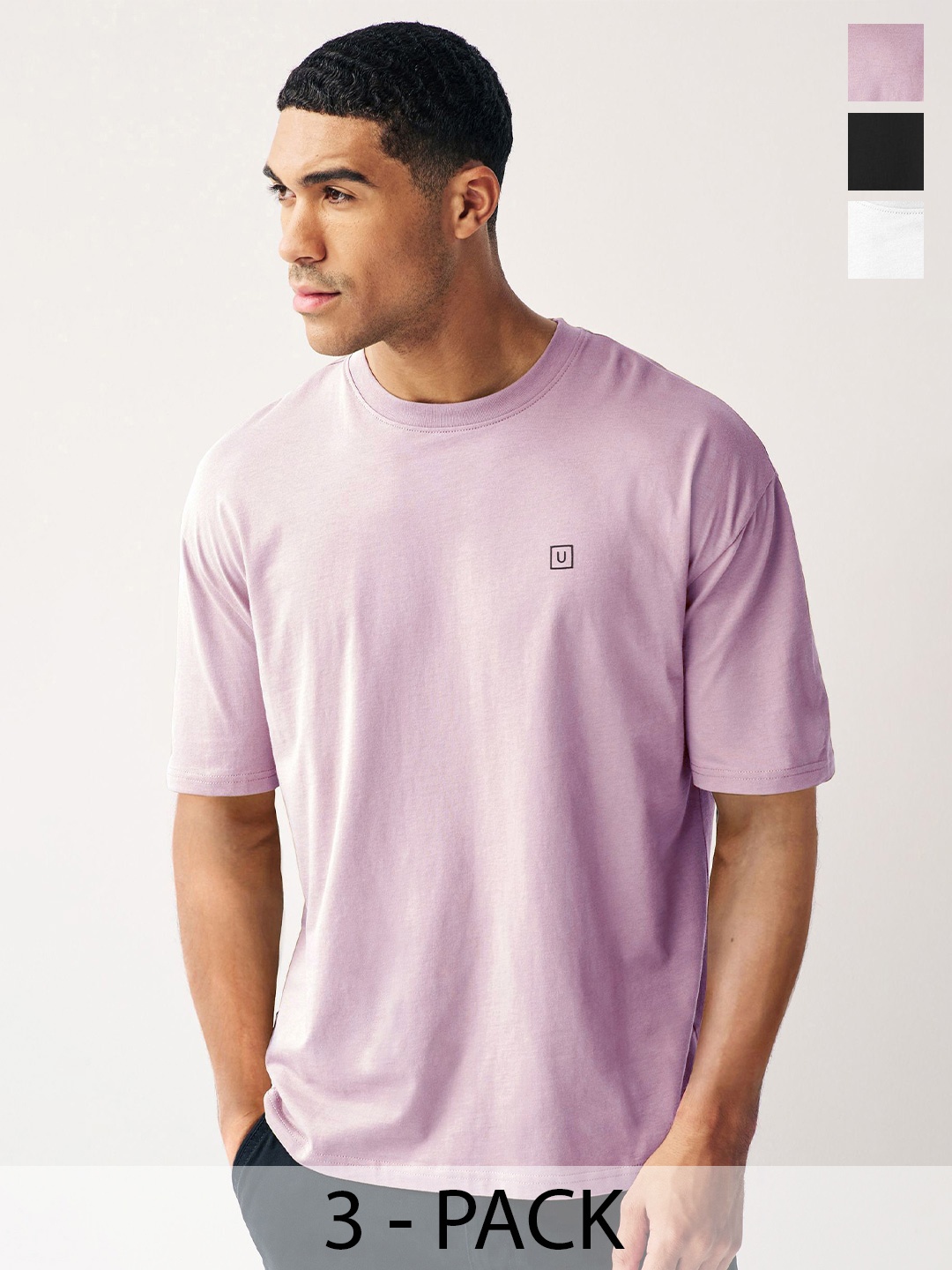 

Urbano Fashion Men Pack Of 3 Solid Round Neck Cotton Oversized T-shirts, Pink