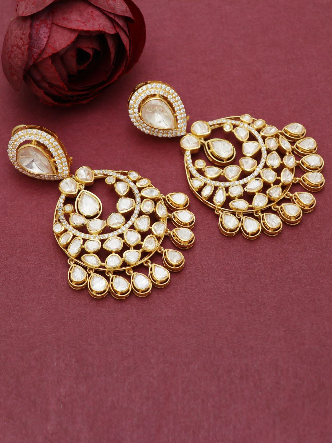 

Raj Gems Geometric Chandbalis Earrings, White