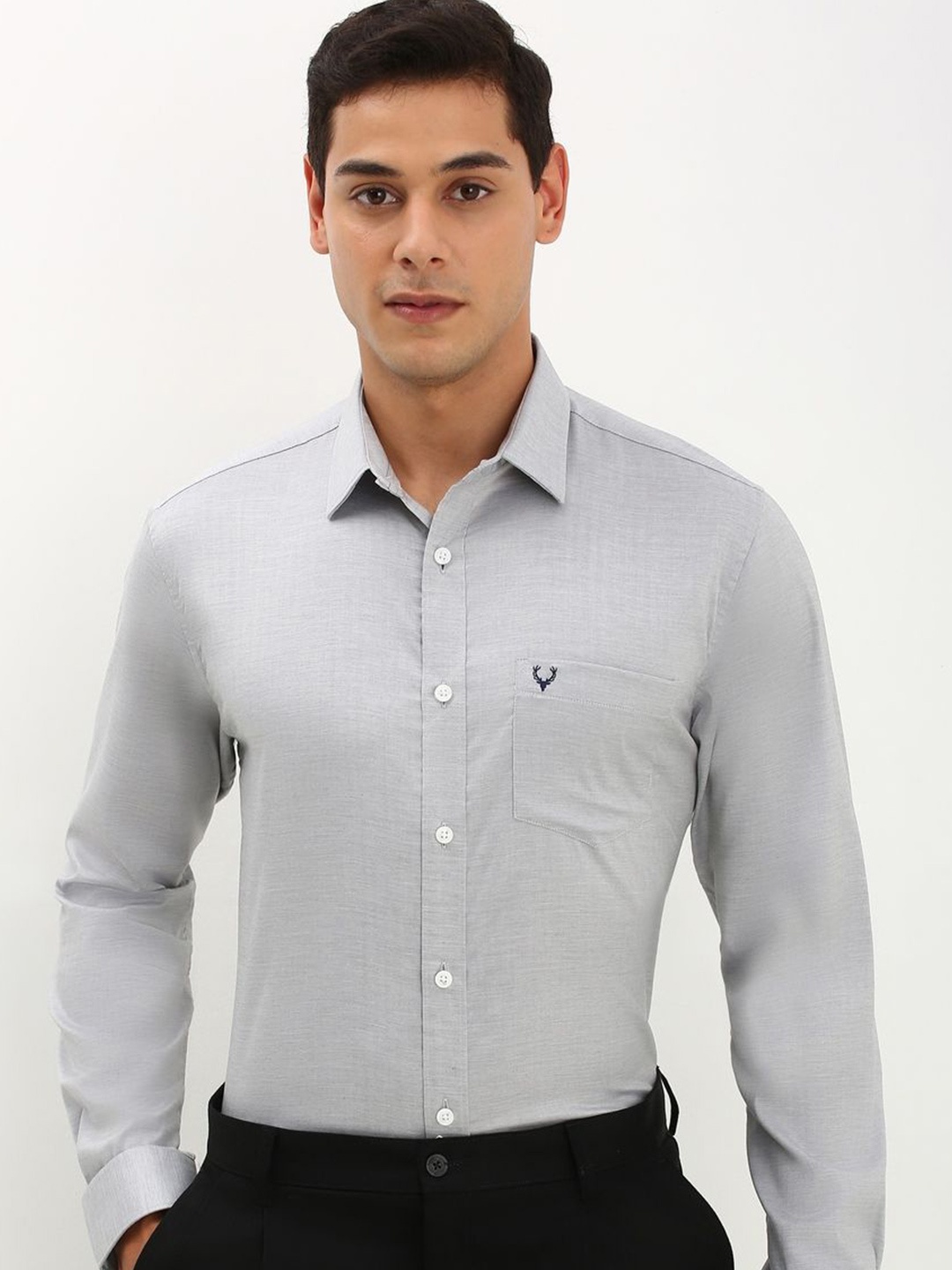 

Allen Solly Men Spread Collar Solid Cotton Slim Fit Formal Shirt, Grey