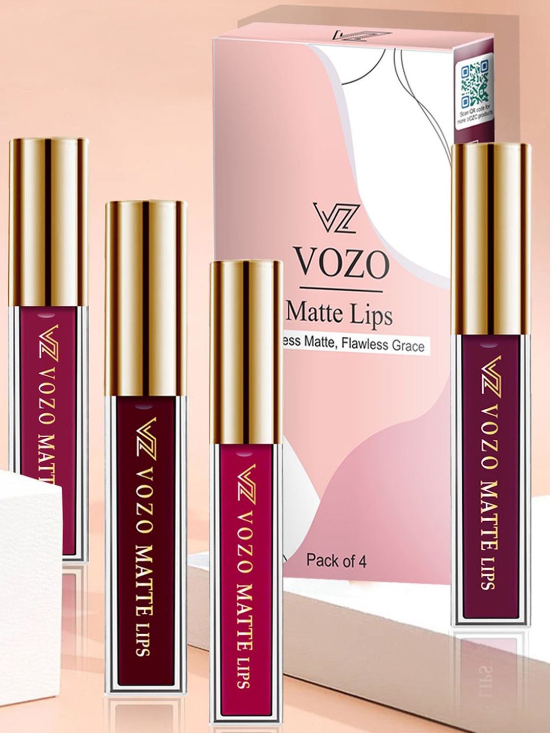 

VOZO Set Of 4 Velvety Smooth Matte Liquid Lipstick 4ml Each- 101-103-105-201, Red