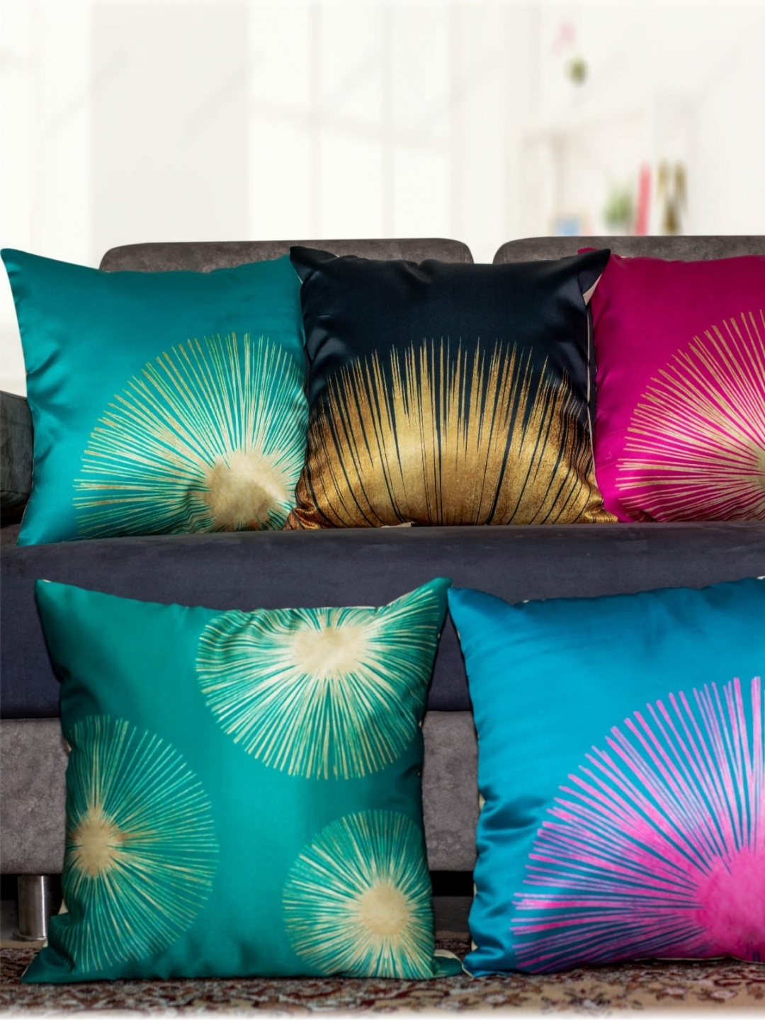 

Vendola Blue & Green 5 Pieces Floral Square Cushion Covers