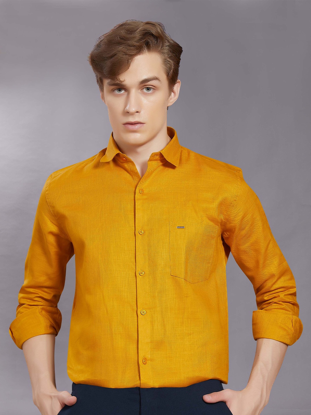 

DIVISIVE Men Club Slim Fit Opaque Casual Shirt, Mustard