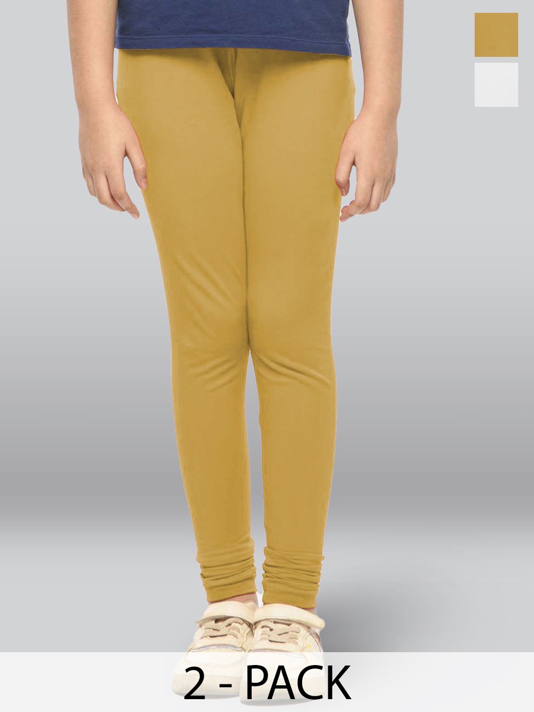 

LYRA Girls Pack Of 2 Cotton Ankle-Length Leggings, Gold
