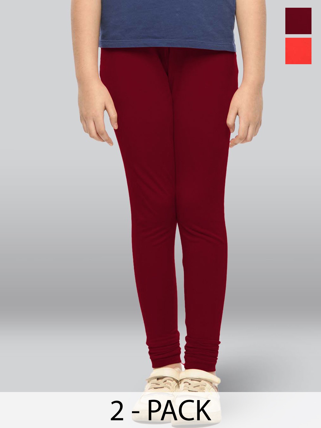 

LYRA Girls Pack Of 2 Cotton Ankle-Length Leggings, Red