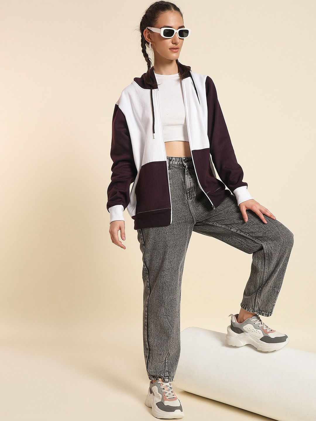 

Dogman Women Colourblocked Hooded Sweatshirt, Purple