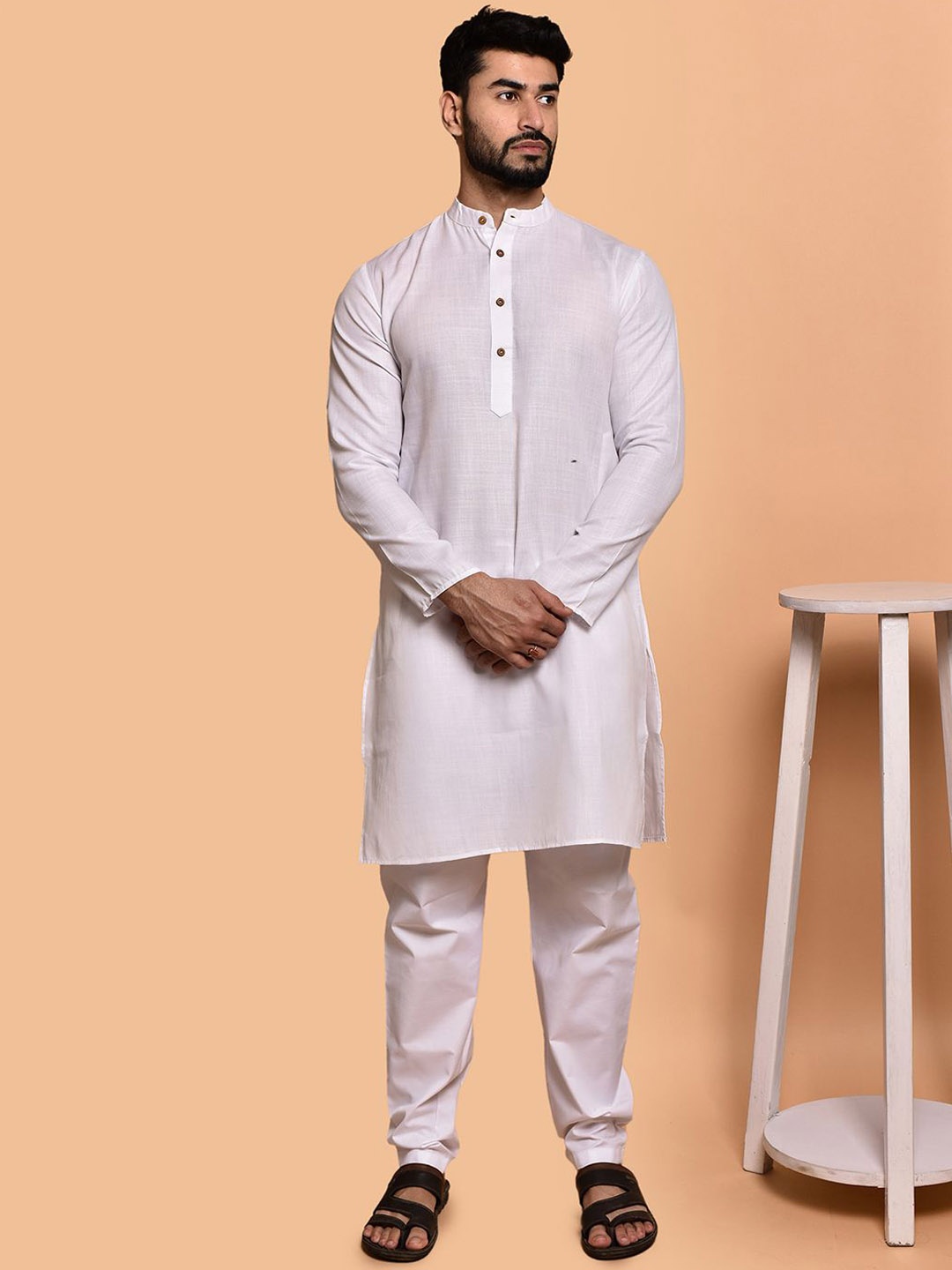 

PRINTCULTR Men Regular Pure Cotton Kurta with Trousers, White
