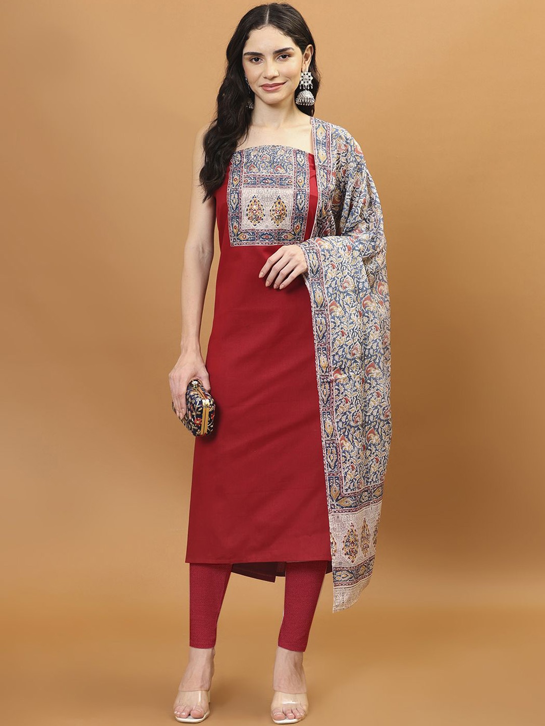 

Meena Bazaar Unstitched Dress Material, Maroon