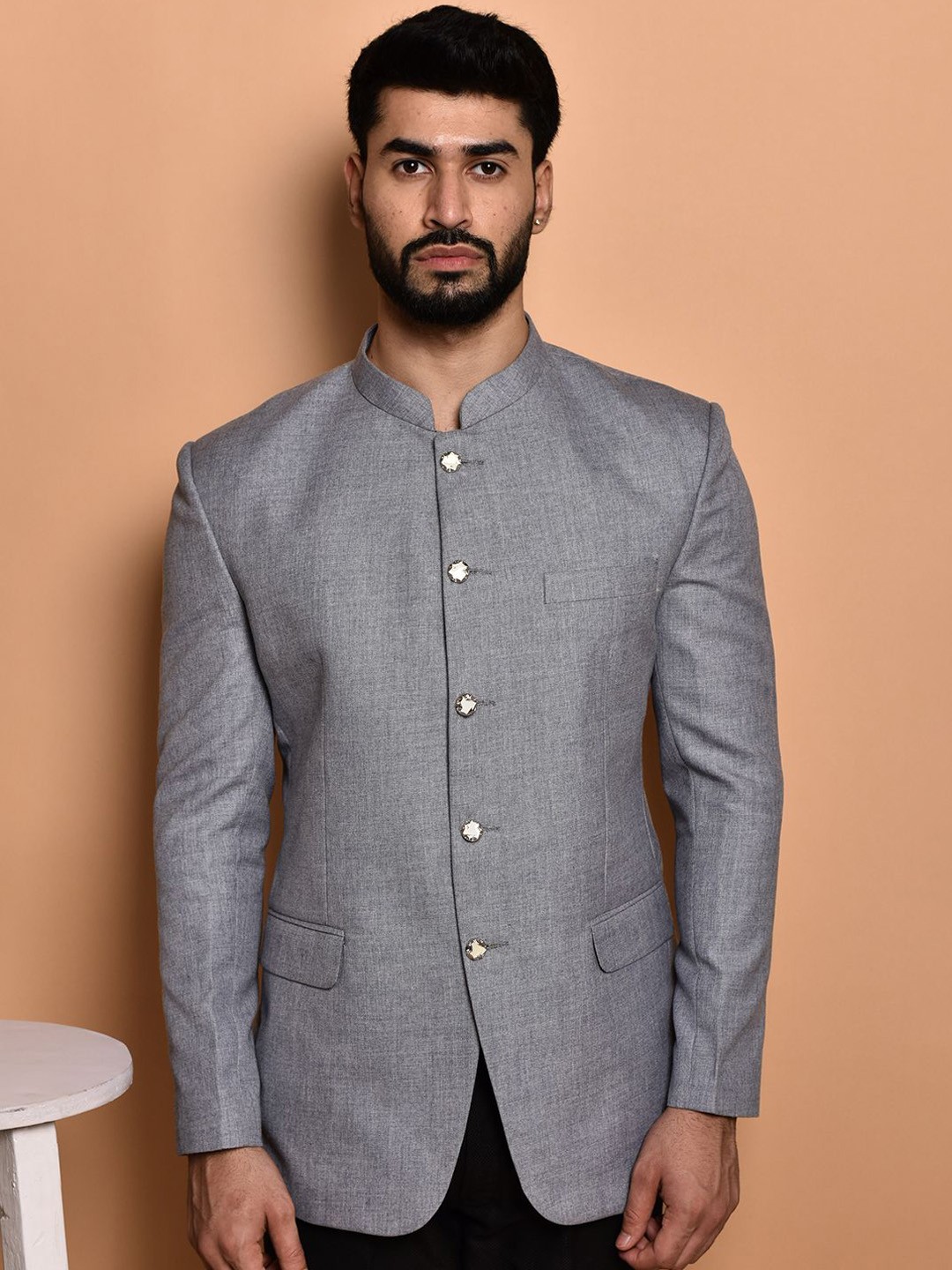 

PRINTCULTR SlimFit Bandhgala Blazer, Grey