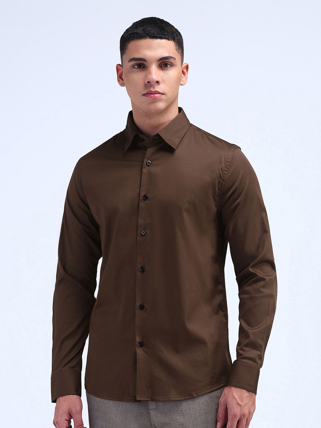 

Flying Machine Men Modern Slim Fit Opaque Casual Shirt, Brown