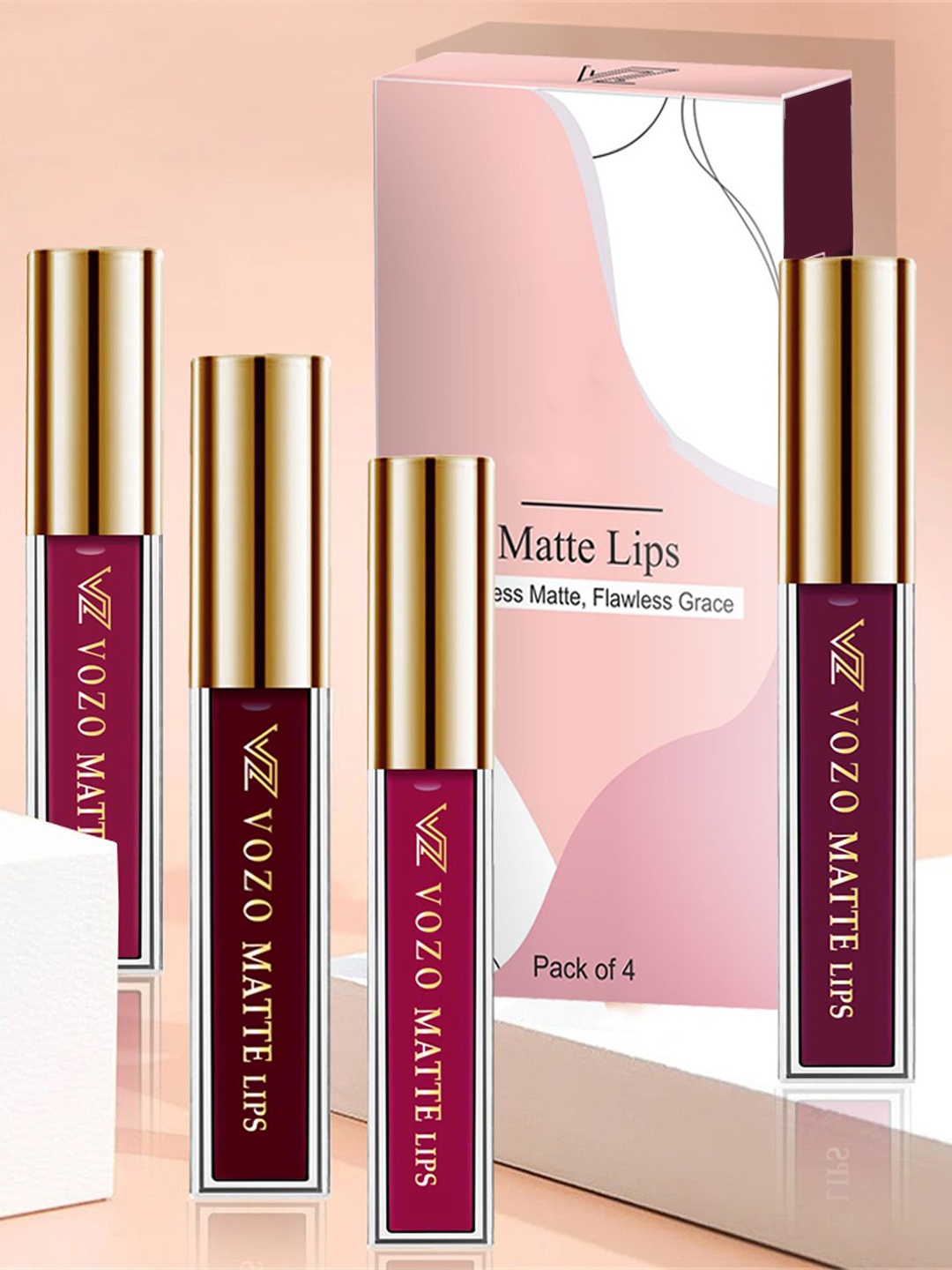 

VOZO Set Of 4 Bold & Beautiful Matte Liquid Lipstick-4ml Each-101-103-106-201, Red
