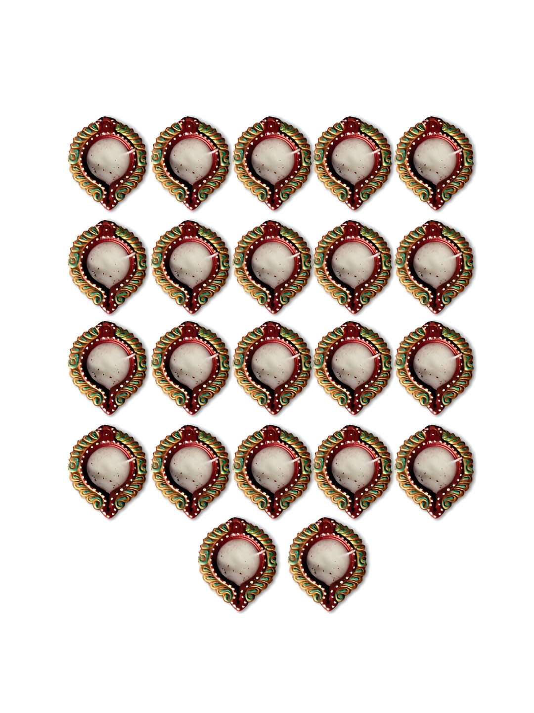 

Indigifts Red & Yellow 22 Pieces Textured Clay Diya